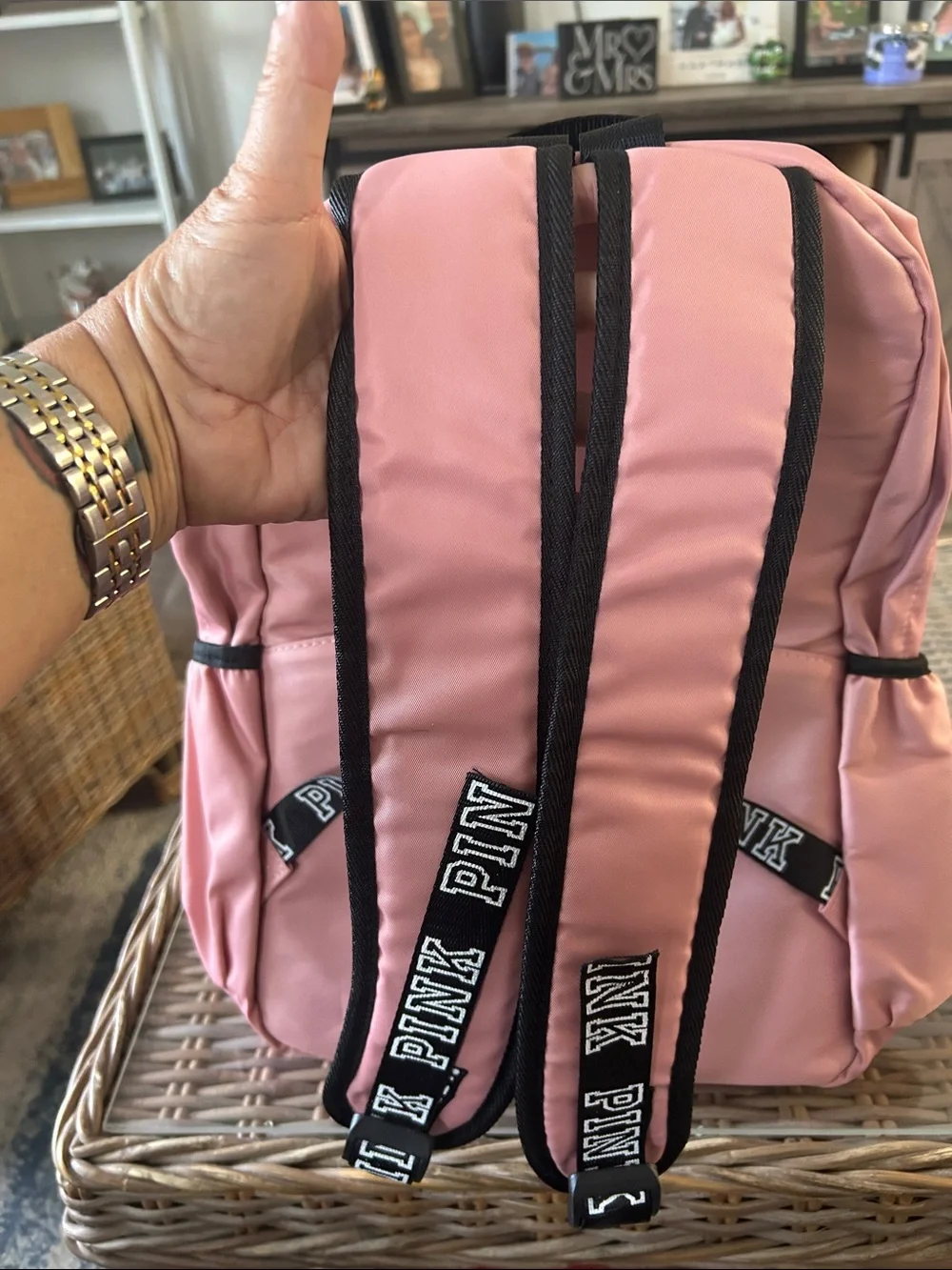 PINK Light Pink Sequin Logo Backpack